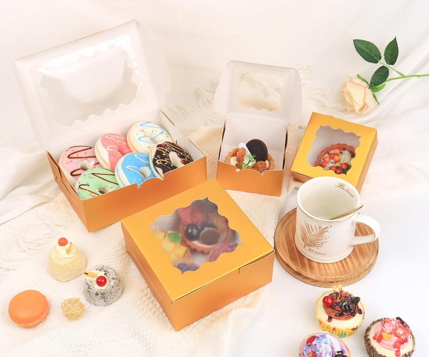 Gold Bakery Boxes with Window