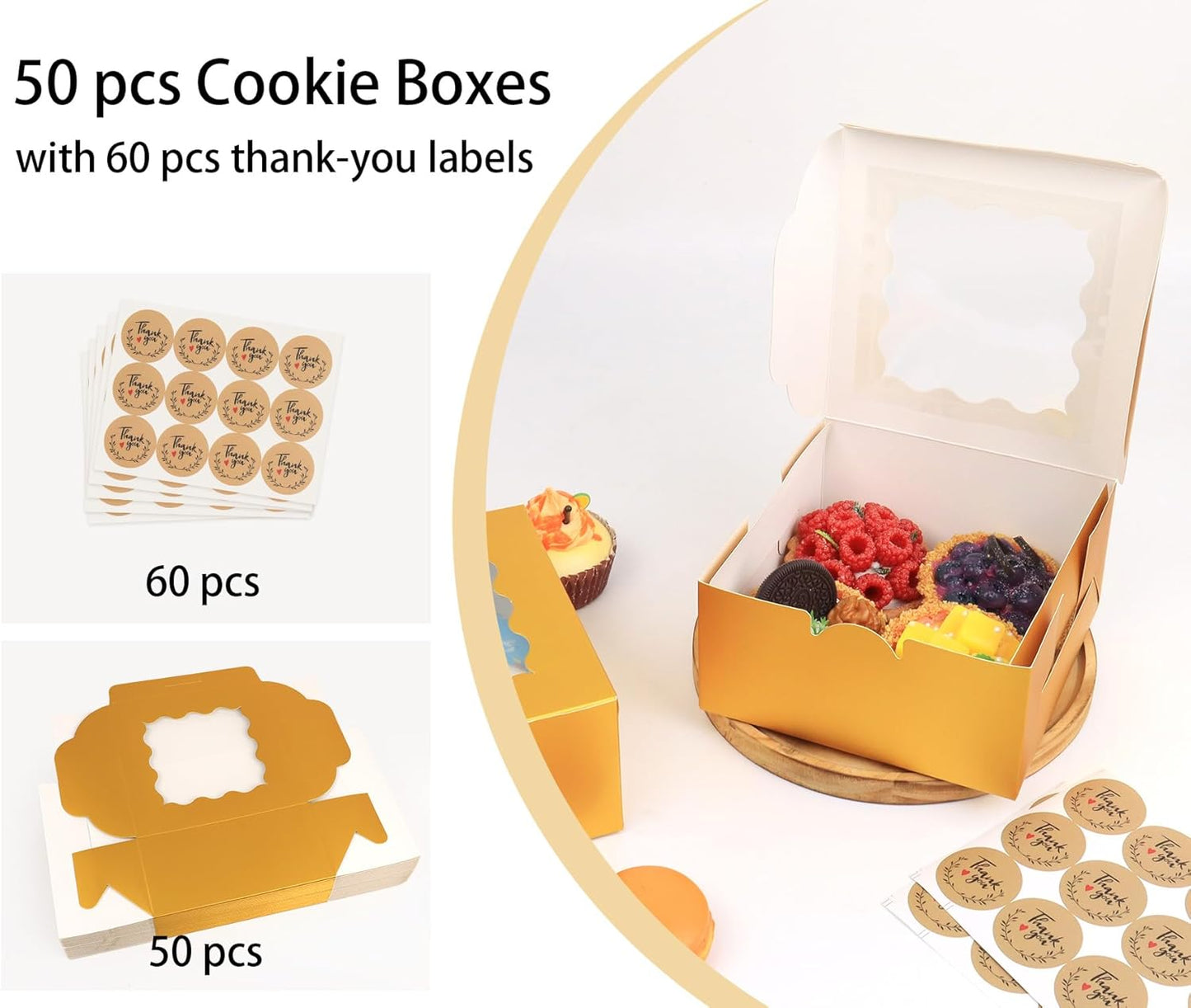 Gold Bakery Boxes with Window