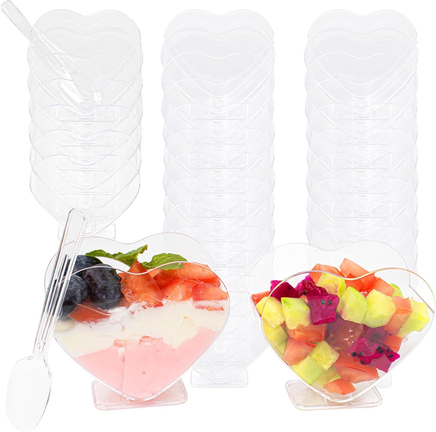 Heart-shaped Plastic Dessert Cups with Spoons