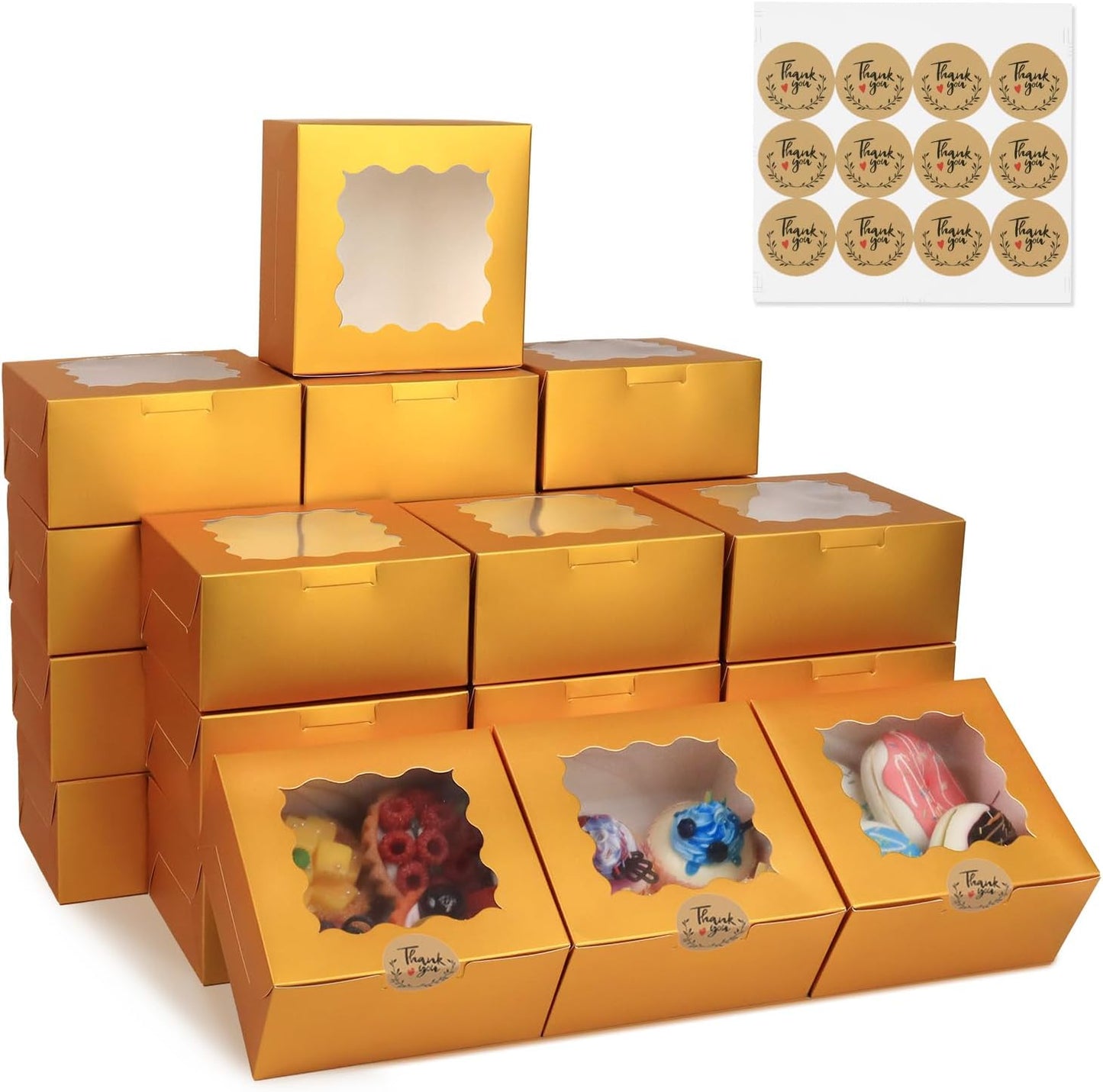 Gold Bakery Boxes with Window
