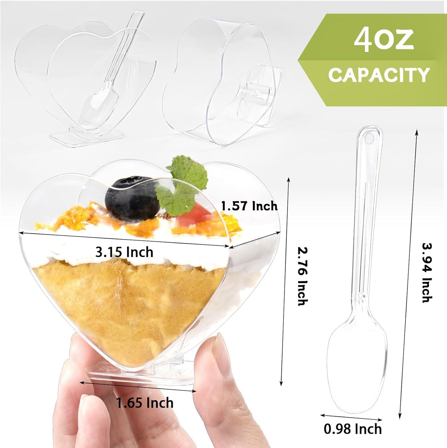 Heart-shaped Plastic Dessert Cups with Spoons
