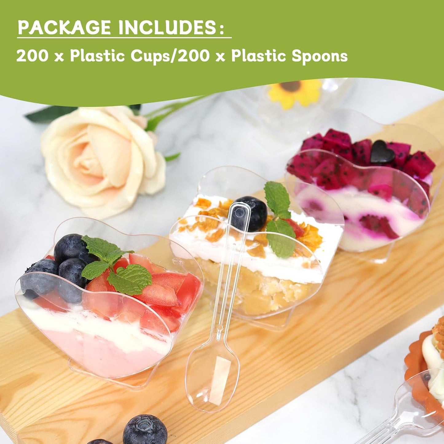Heart-shaped Plastic Dessert Cups with Spoons