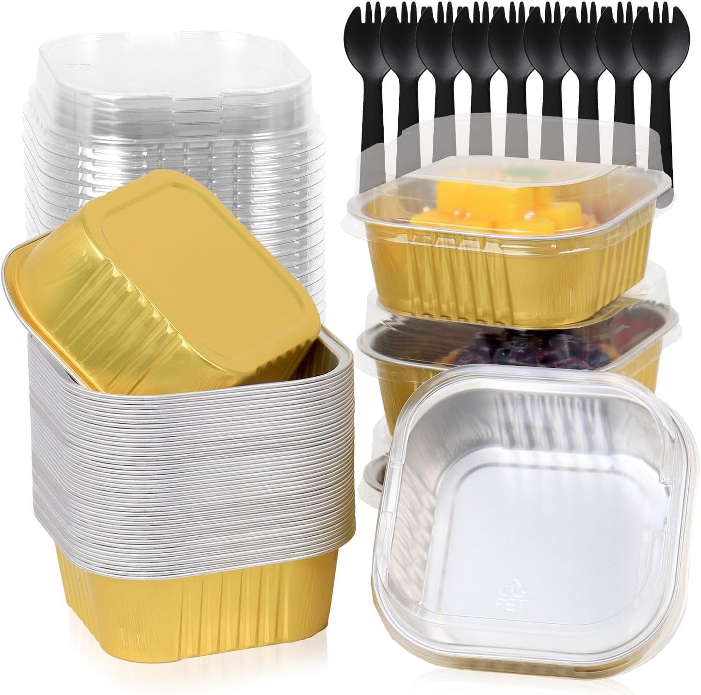 Aluminium Foil Gold Cake Pans with Lids and Spoons