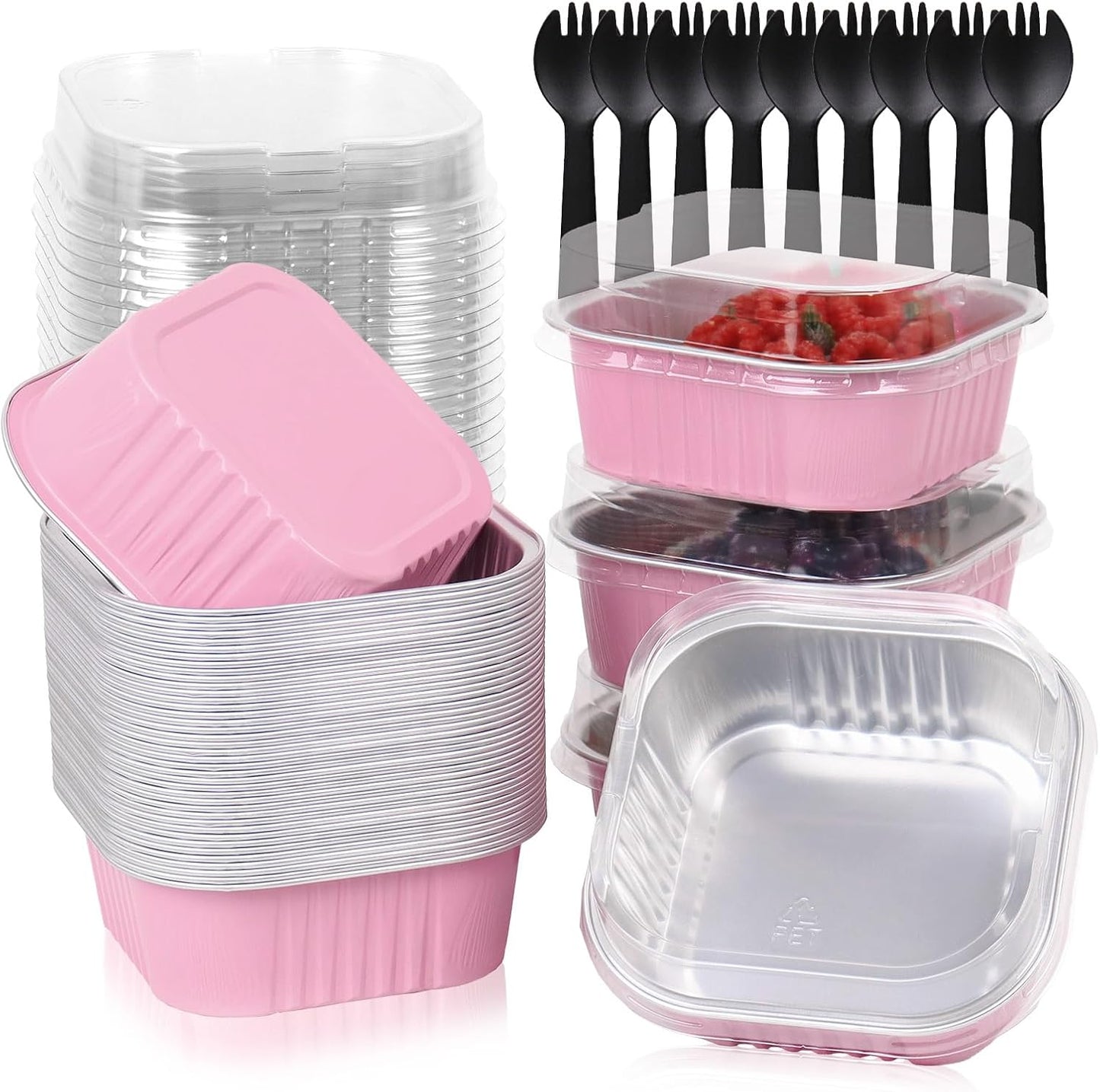 Aluminium Foil Pink Cake Pans with Lids and Spoons