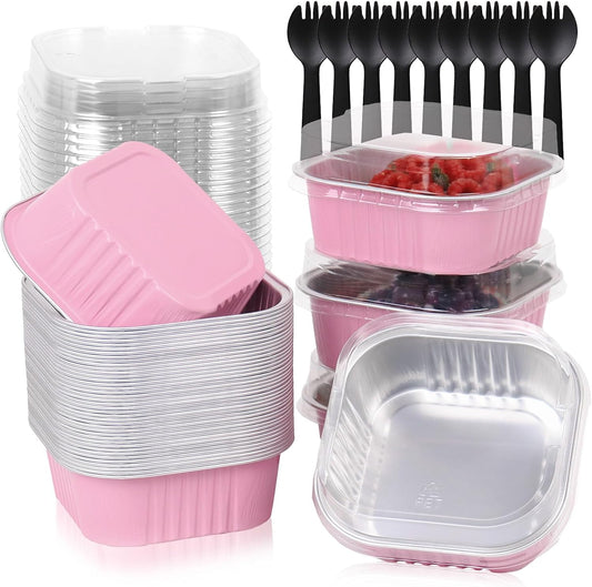 Aluminium Foil Pink Cake Pans with Lids and Spoons