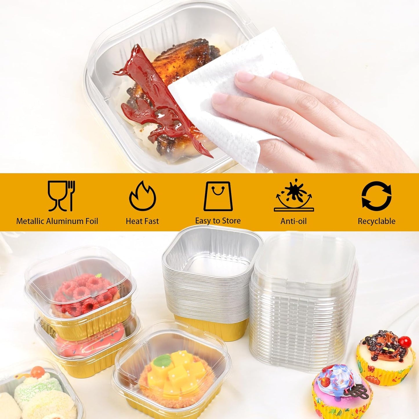Aluminium Foil Gold Cake Pans with Lids and Spoons
