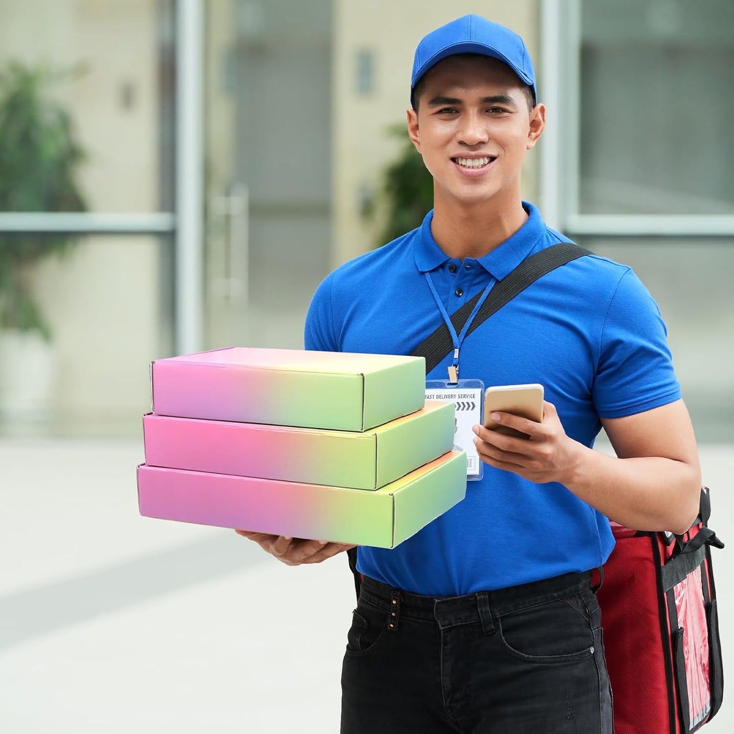 Rainbow colored mailer boxes