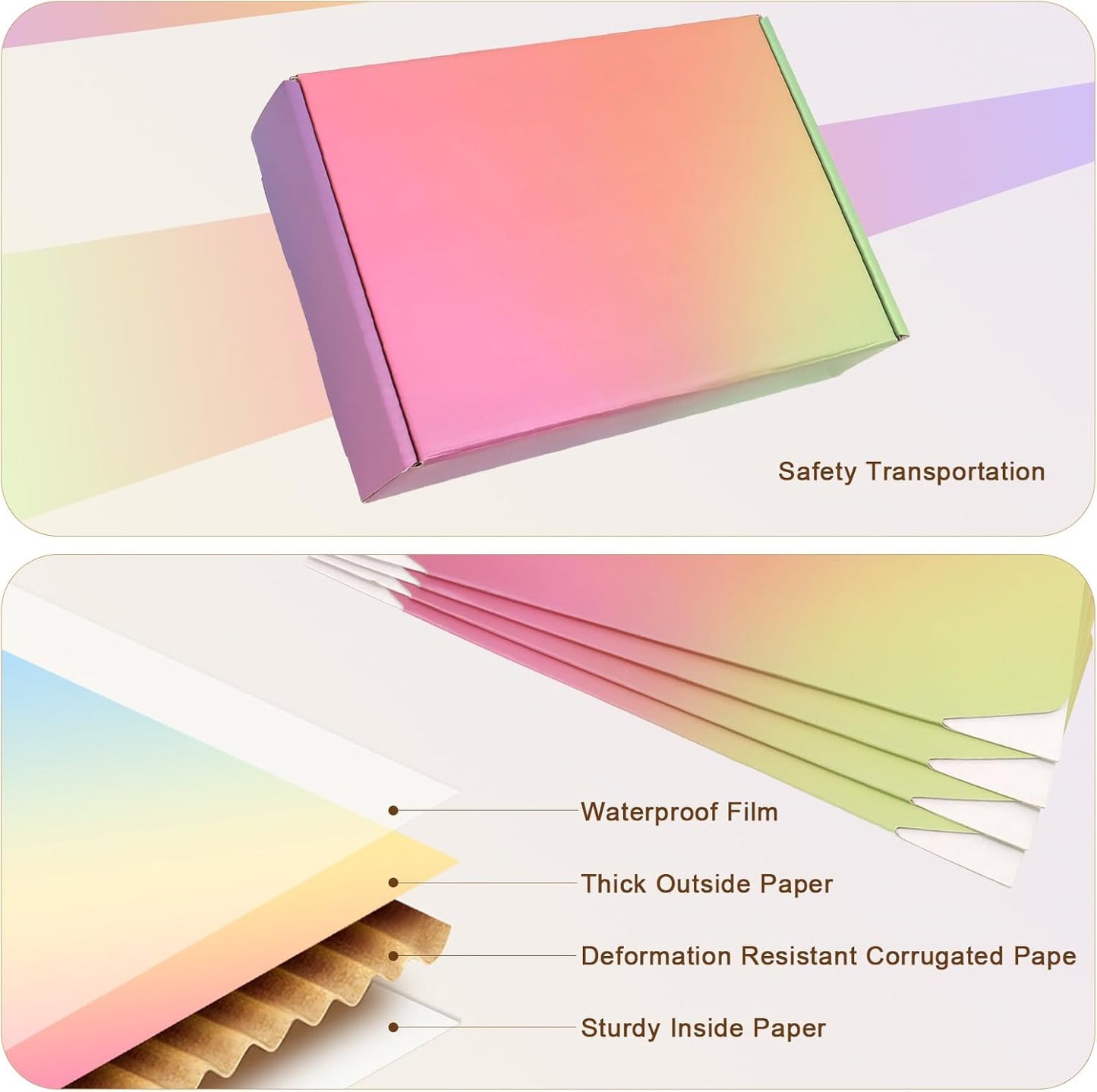 Rainbow colored mailer boxes
