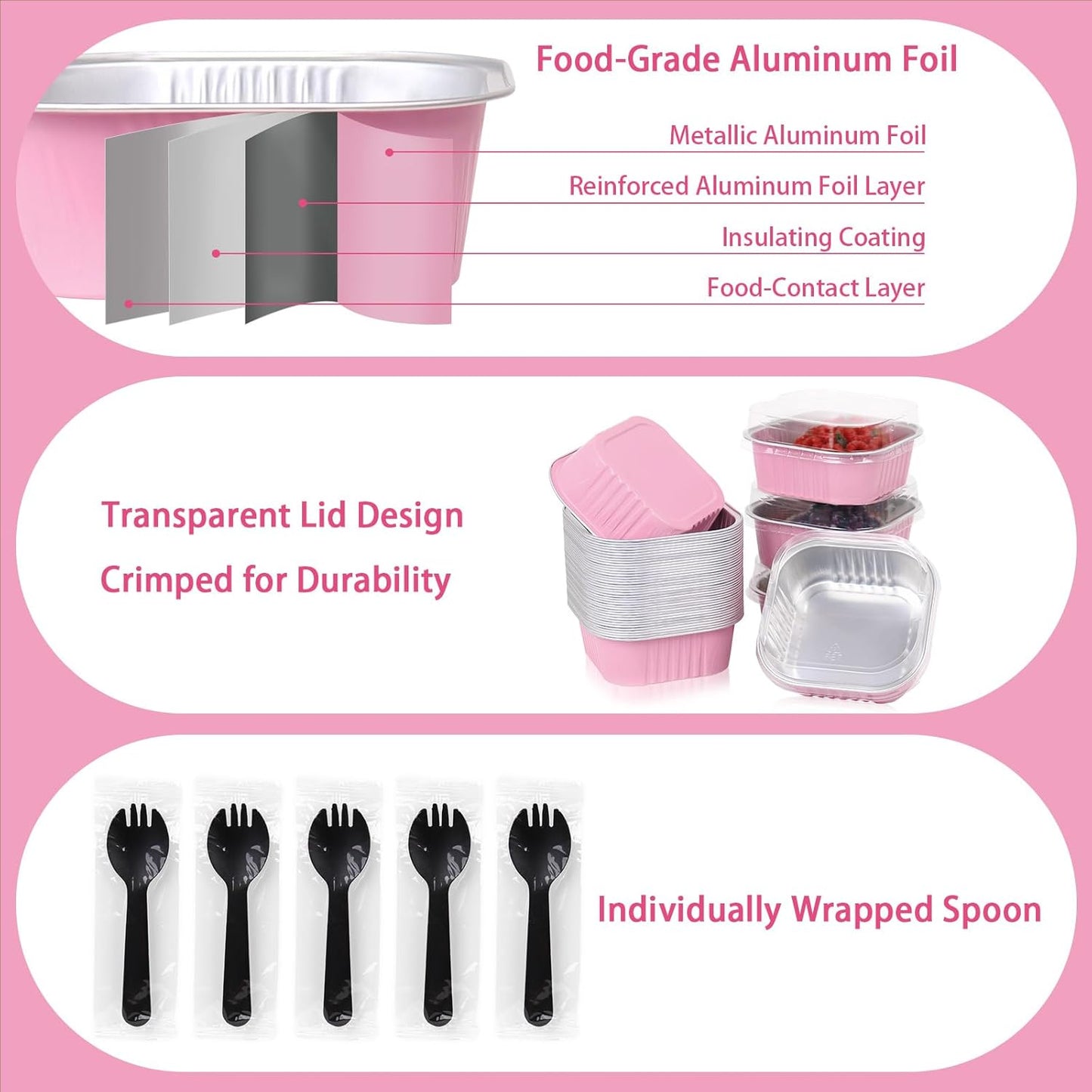 Aluminium Foil Pink Cake Pans with Lids and Spoons