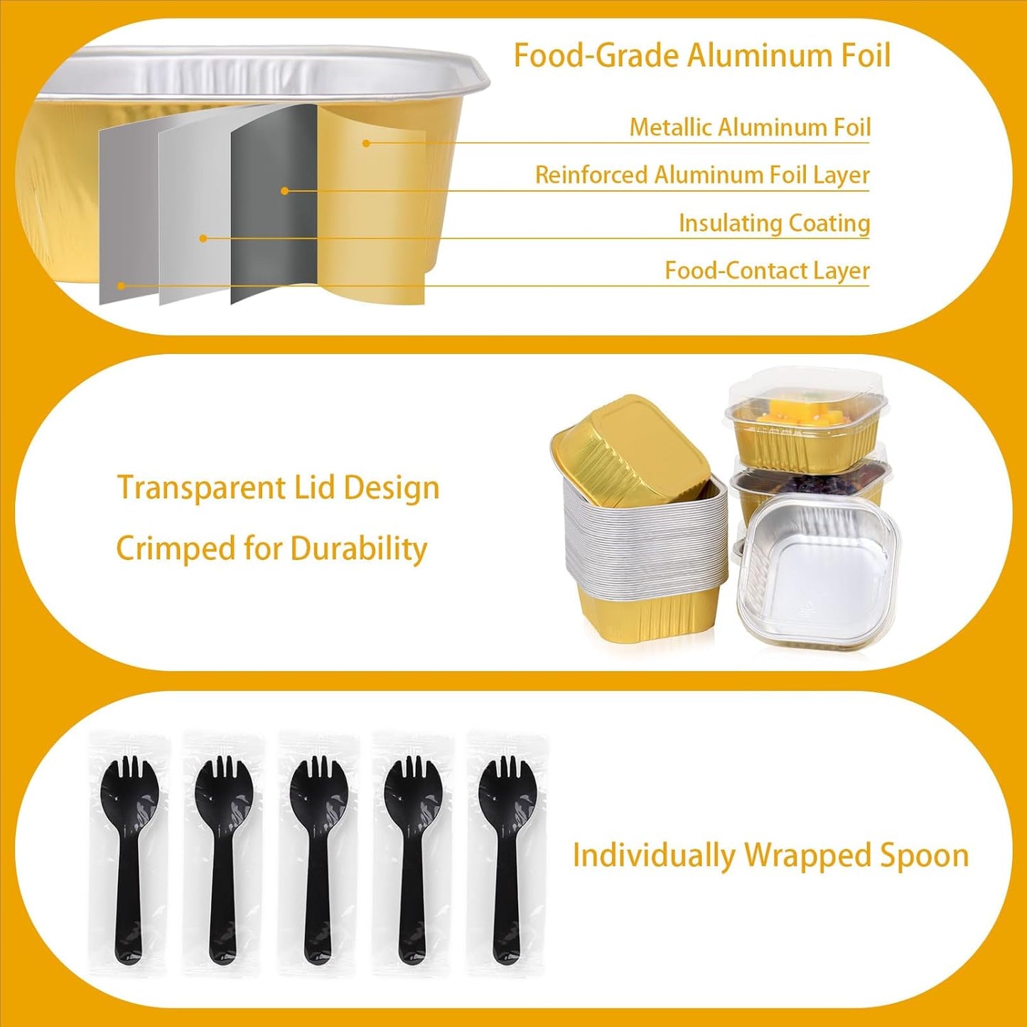 Aluminium Foil Gold Cake Pans with Lids and Spoons