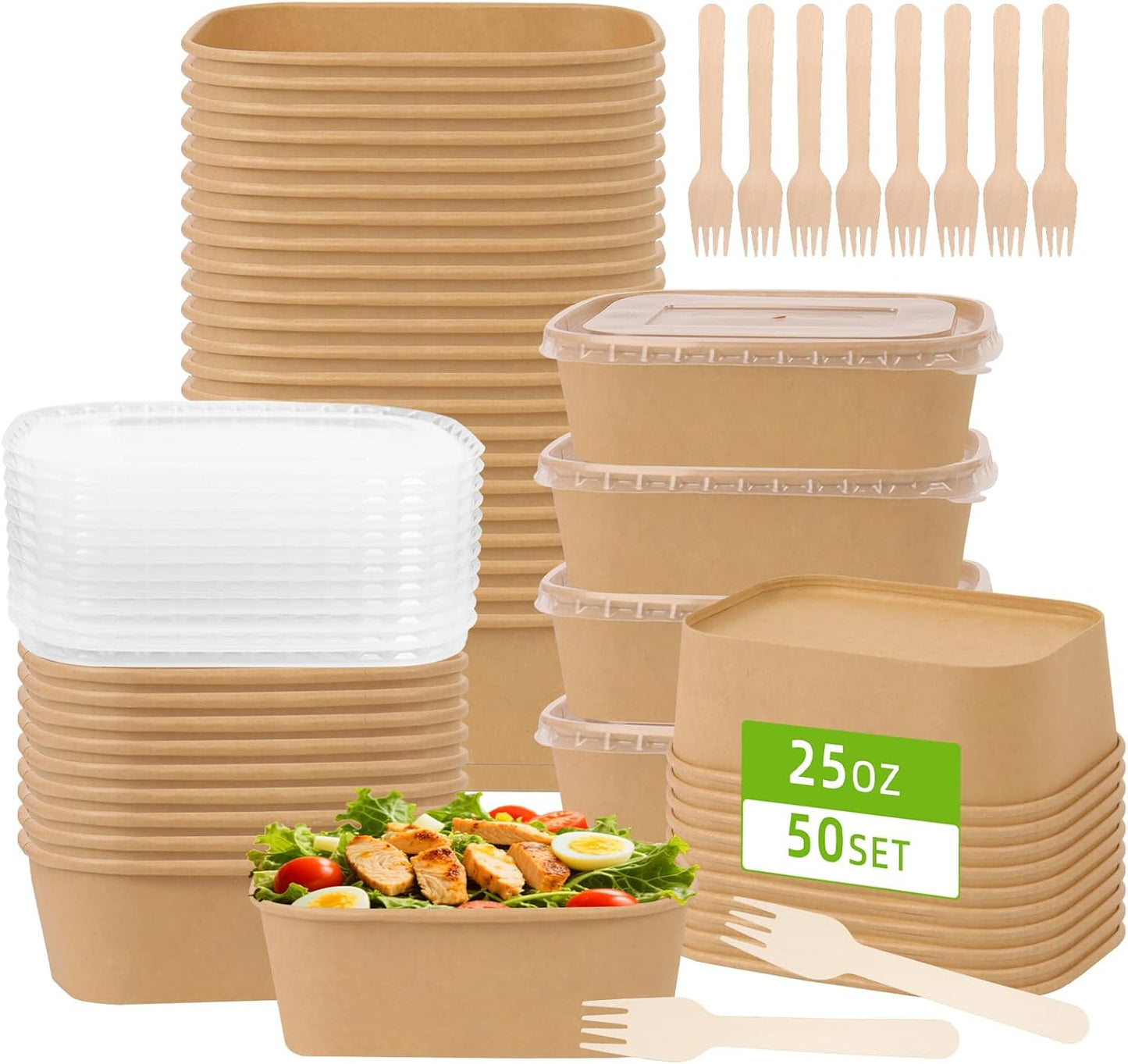 Paper Food Containers with Lids and Forks