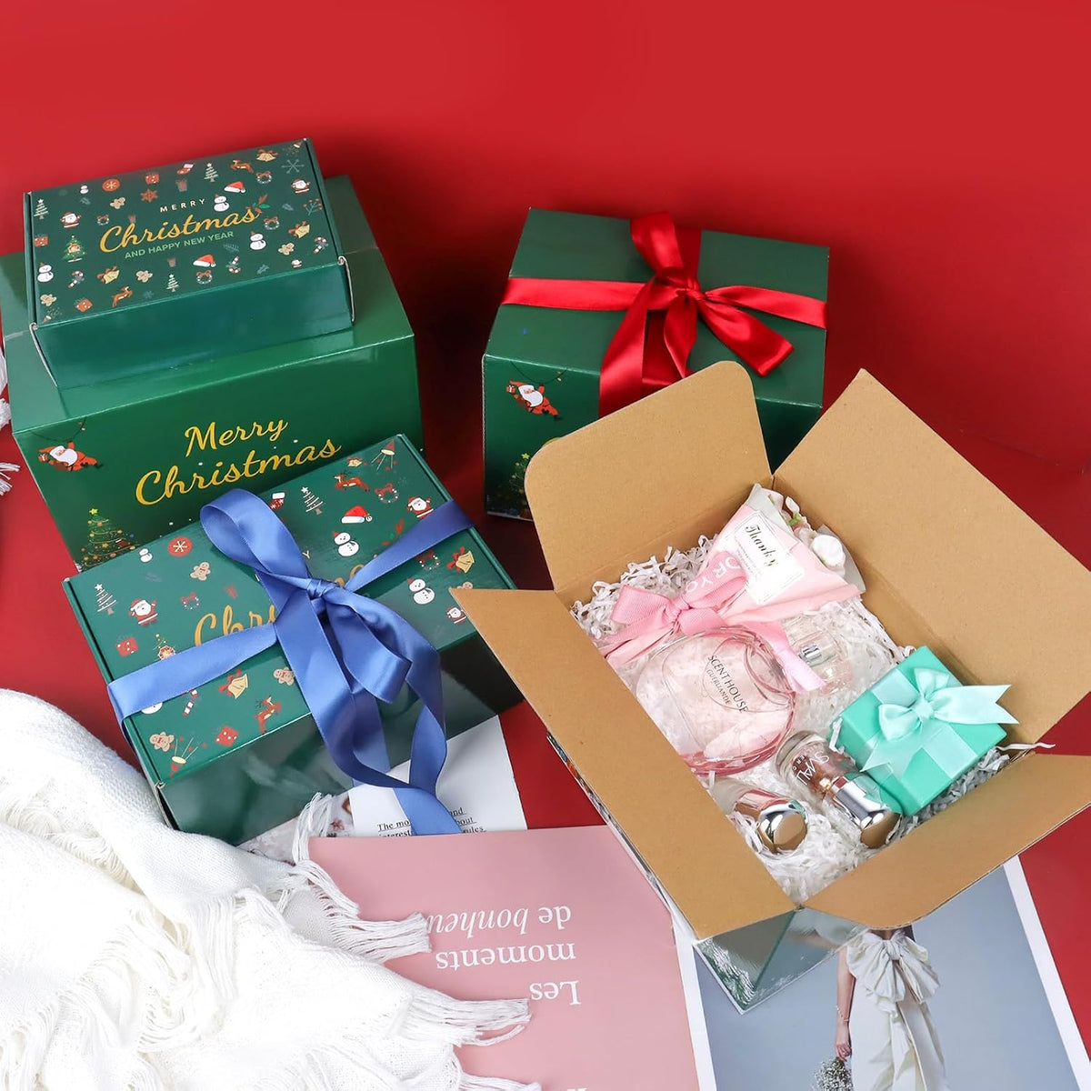 10x7x6 Inch Christmas Gift Boxes Medium 30 Pack, Green Mailing Shipping Boxes for Small Business, Corrugated Cardboard Boxes for Shipping Packaging Supplies