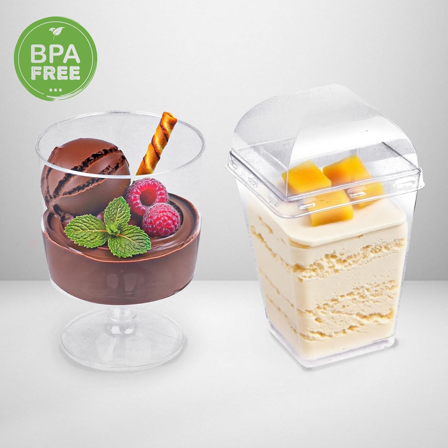 Round+Square Plastic Dessert Cups with Spoons