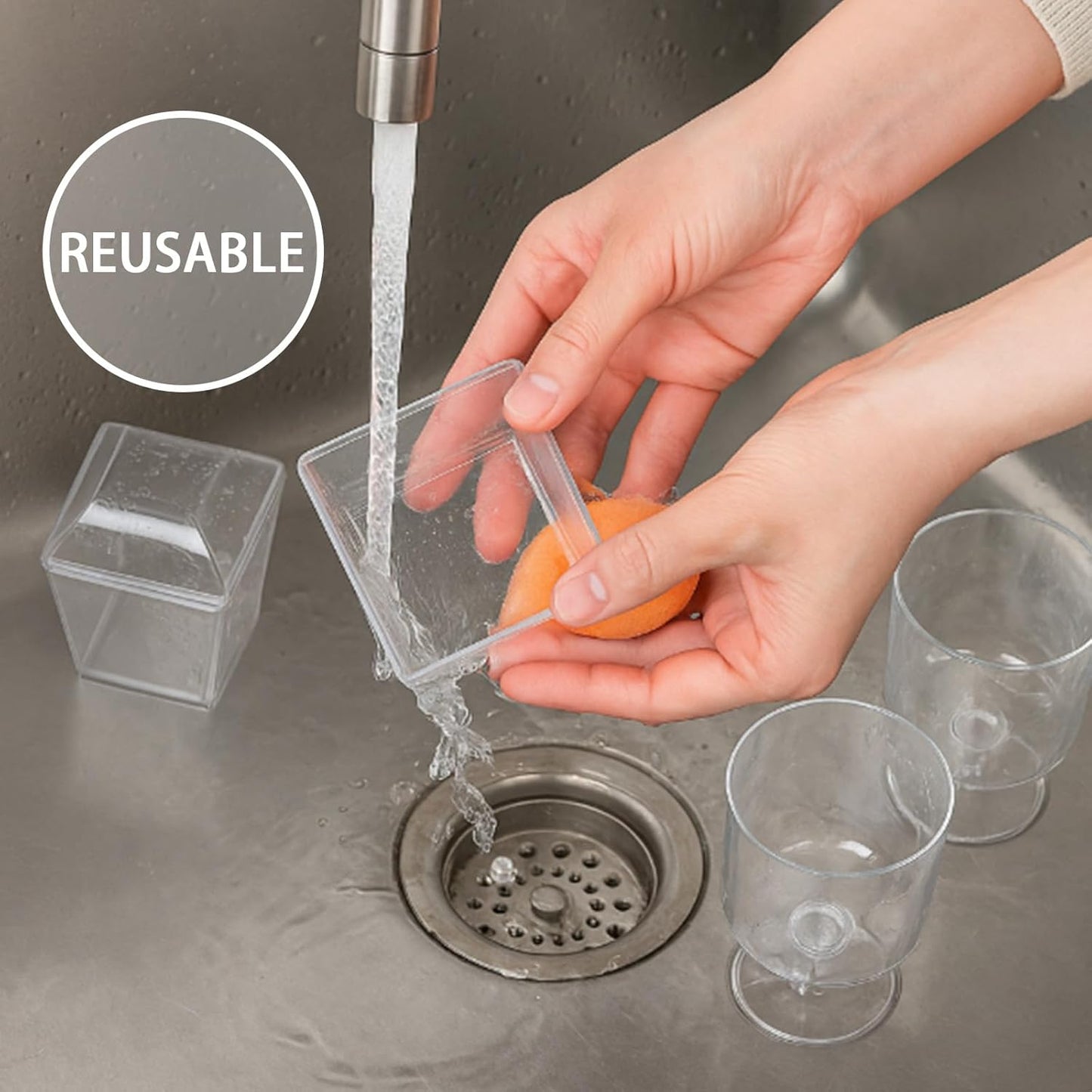 Round+Square Plastic Dessert Cups with Spoons