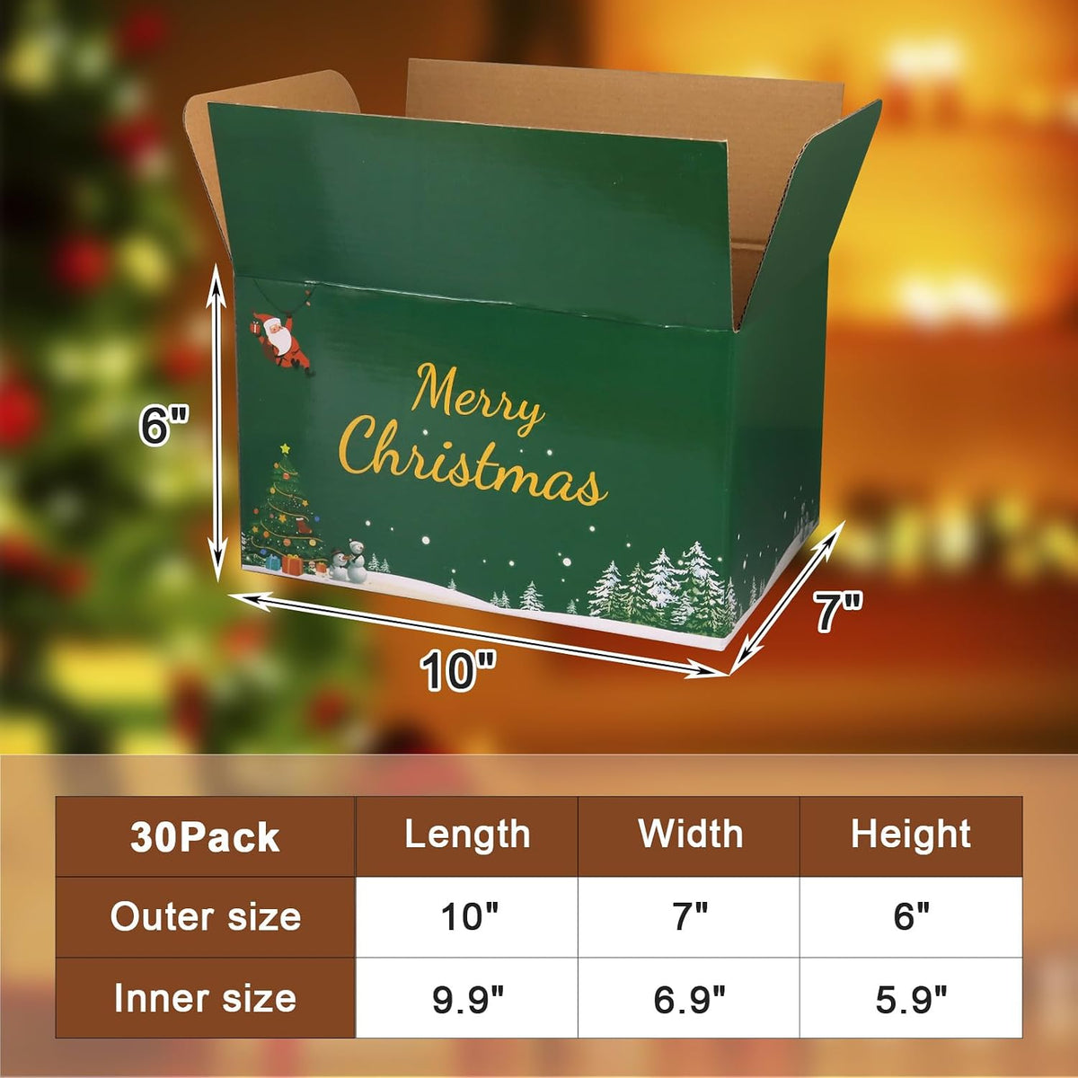 10x7x6 Inch Christmas Gift Boxes Medium 30 Pack, Green Mailing Shipping Boxes for Small Business, Corrugated Cardboard Boxes for Shipping Packaging Supplies