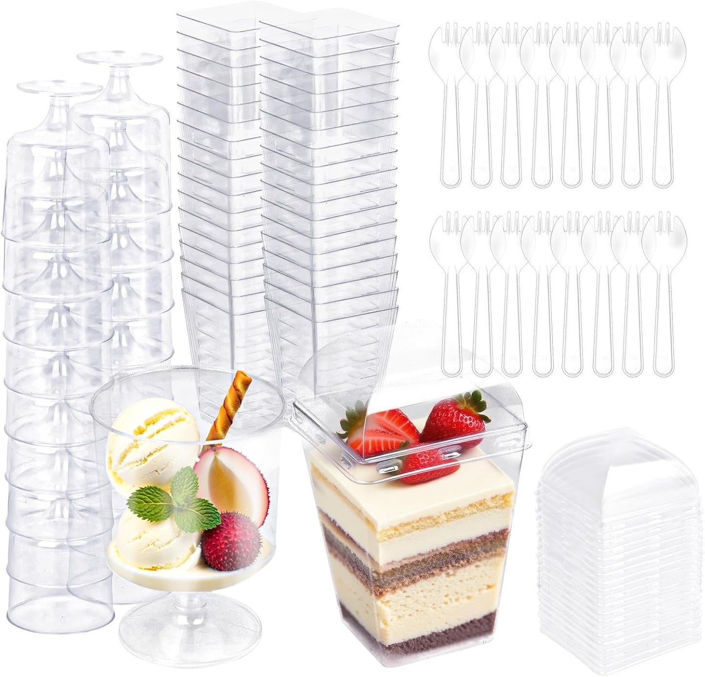 Round+Square Plastic Dessert Cups with Spoons