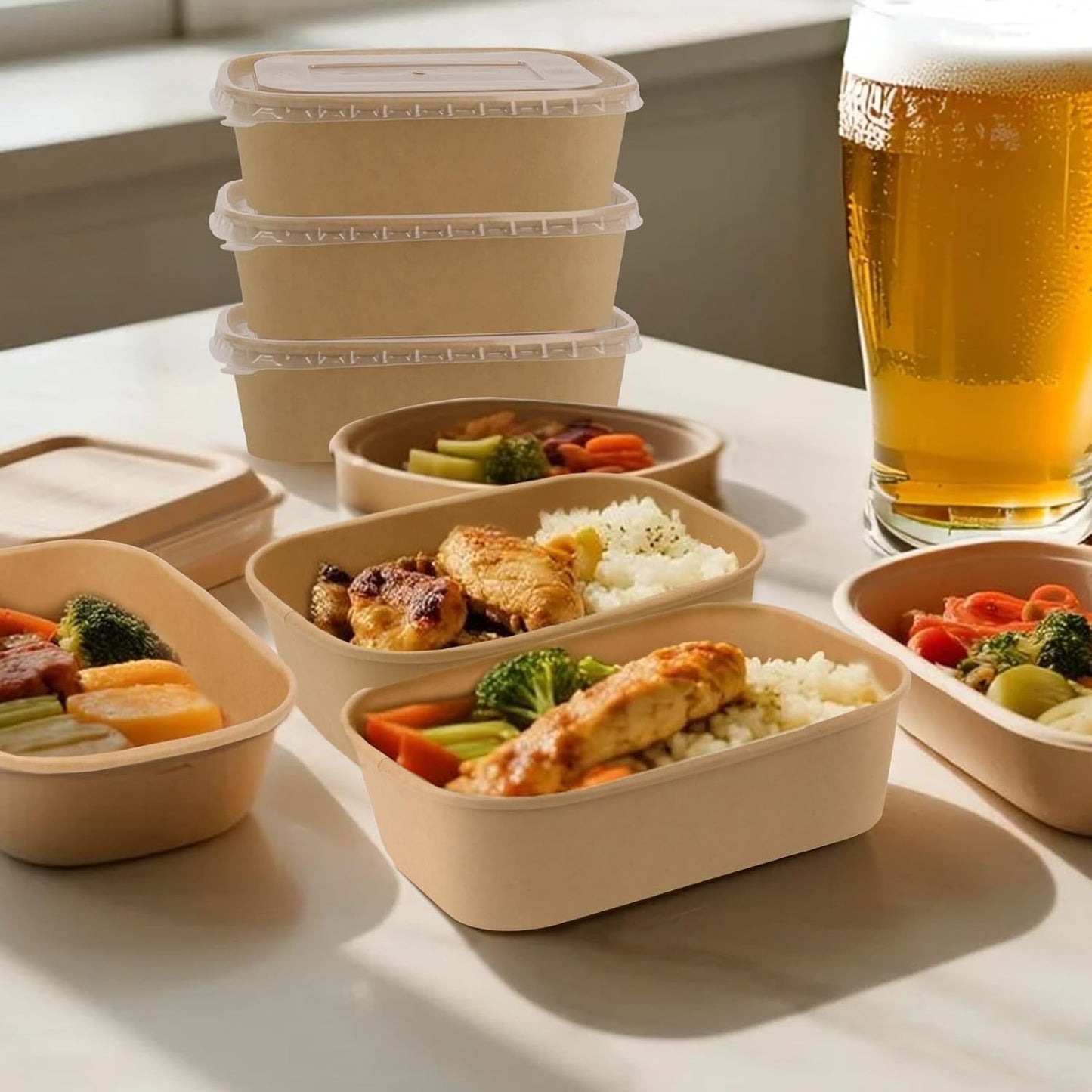 Paper Food Containers with Lids and Forks