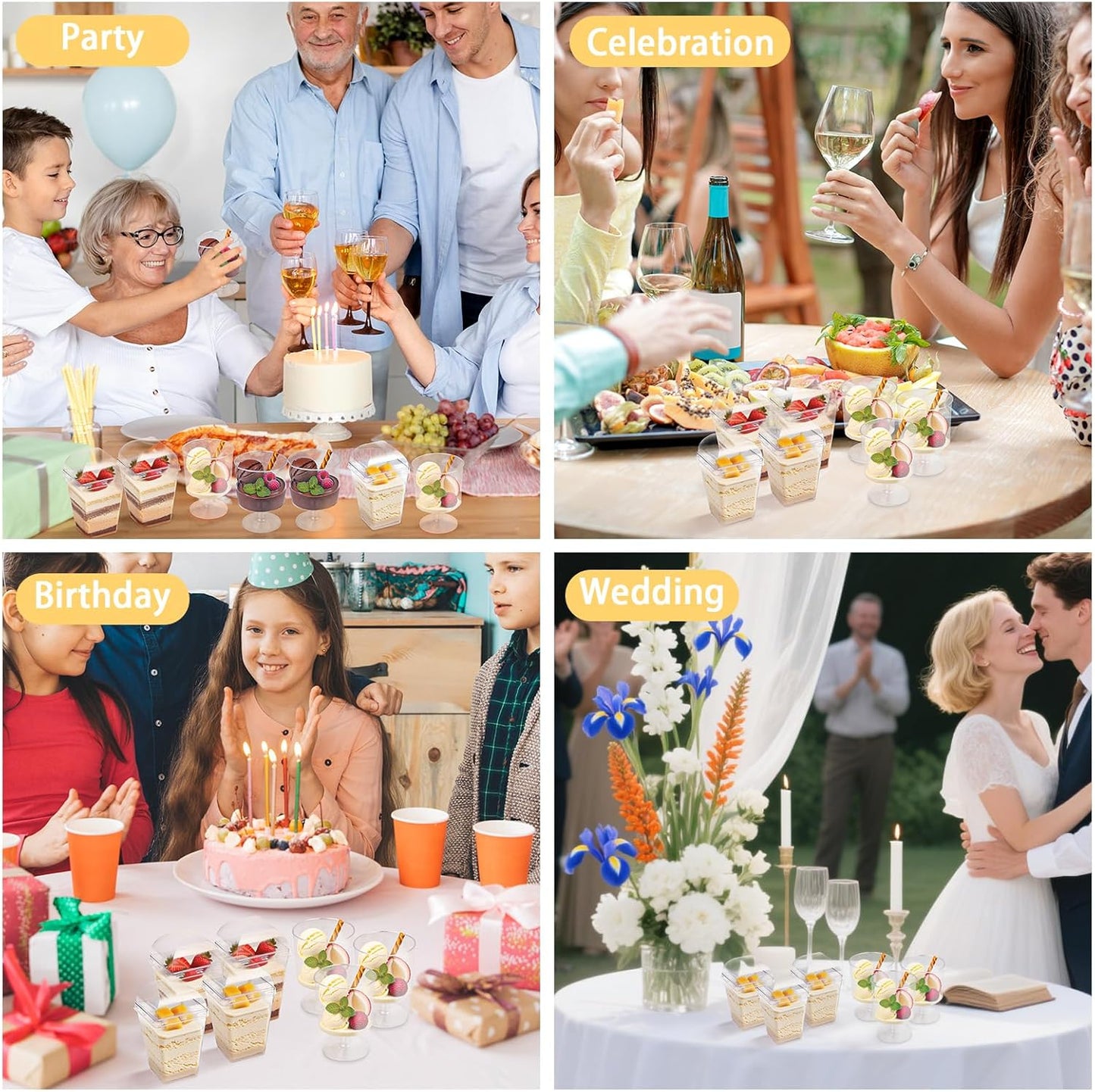Round+Square Plastic Dessert Cups with Spoons